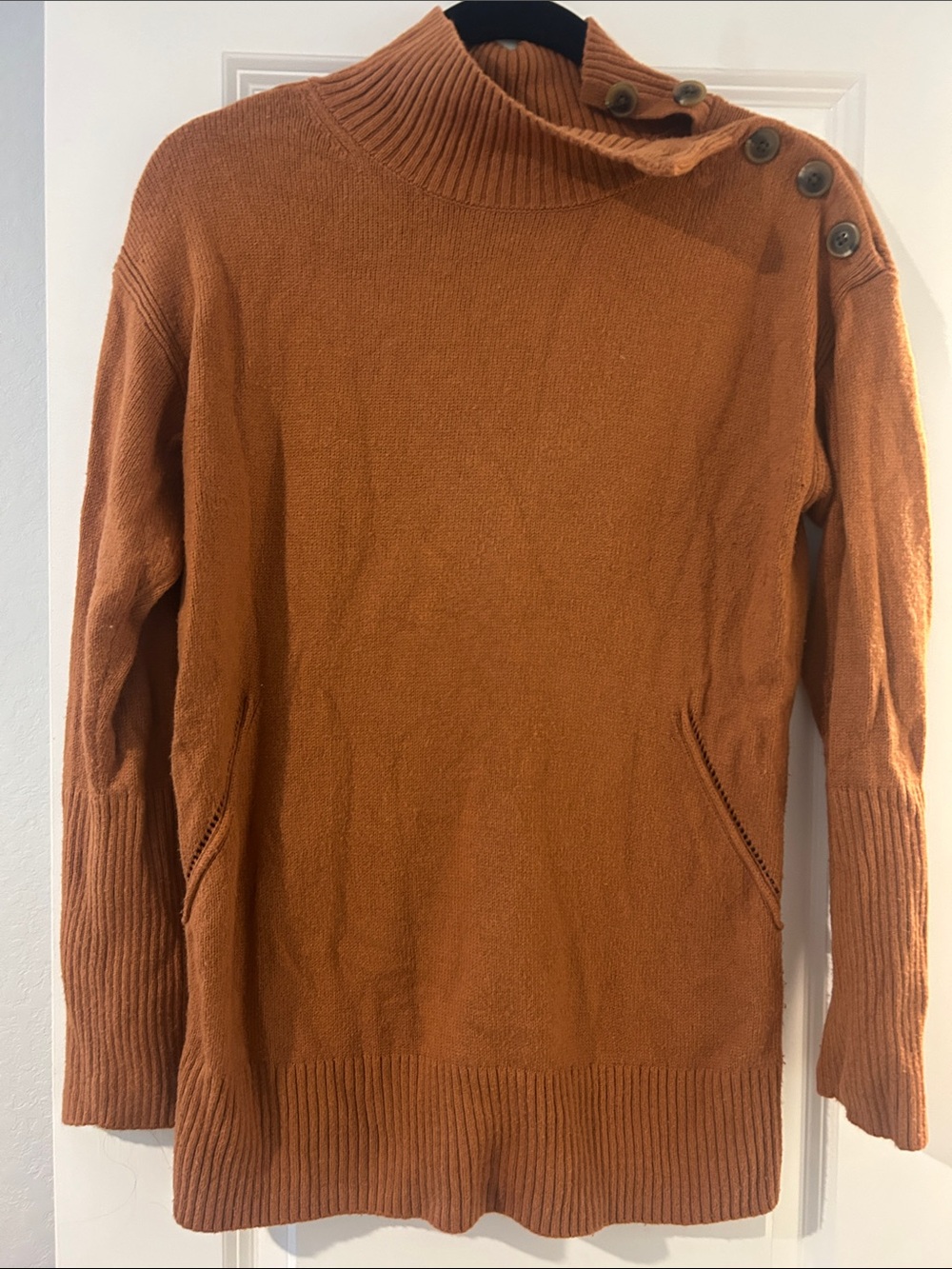 Talbots Rust Button-Shoulder Turtleneck Sweater